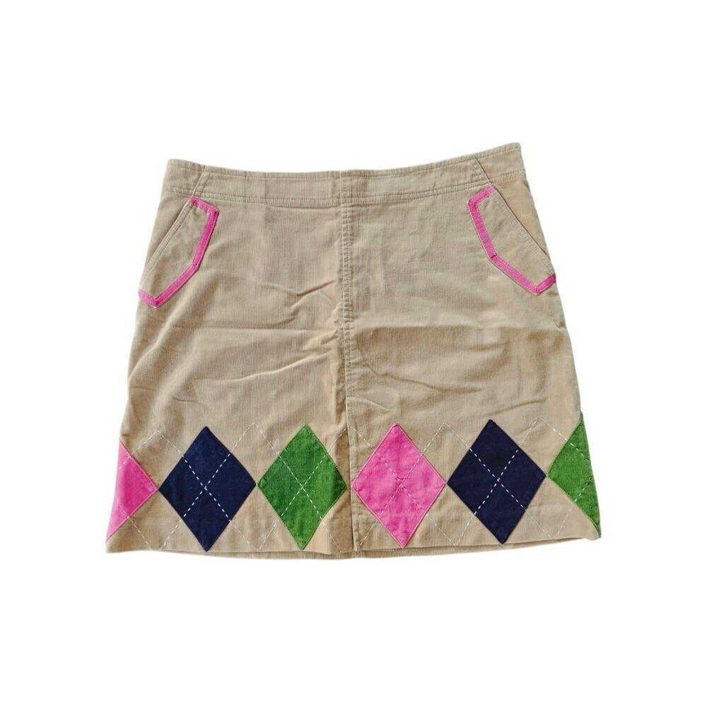 Lilly Pulitzer Beige Mini Skirt with Pink, Green & Navy Argyle